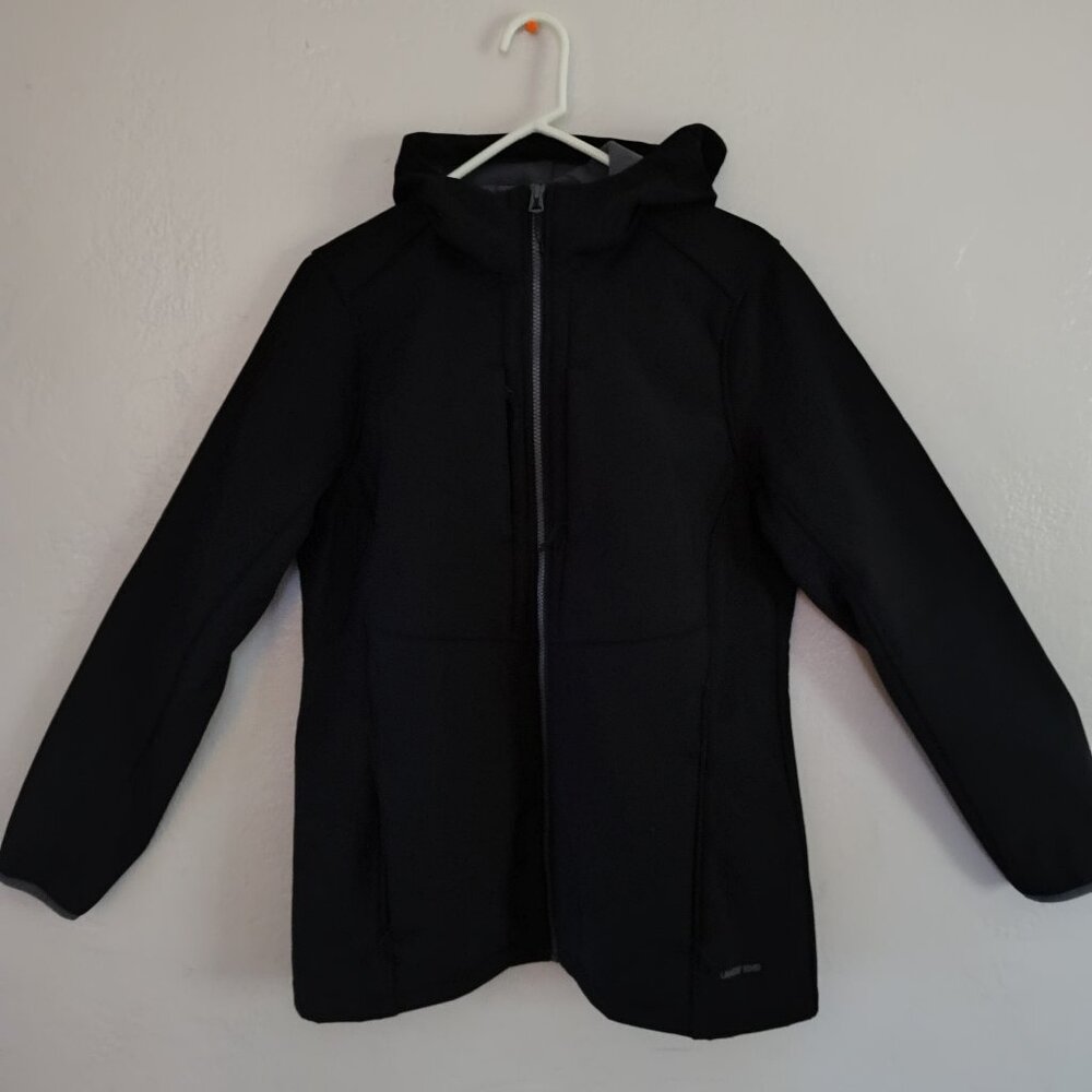 Land's End fleece lined hooded coat, black, women's size L/T 14-16
